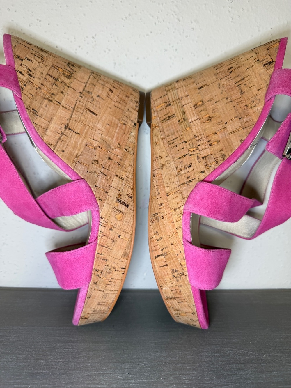 Michael Kors Pink Suede Cork Platform Wedge Heels Women’s Size 11M New - Picture 7 of 9